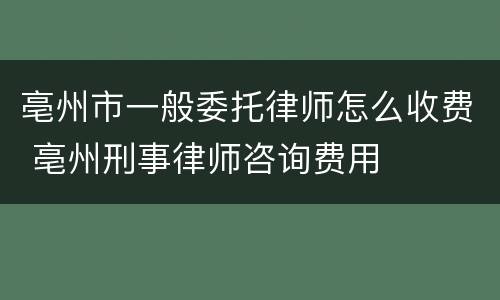 亳州市一般委托律师怎么收费 亳州刑事律师咨询费用
