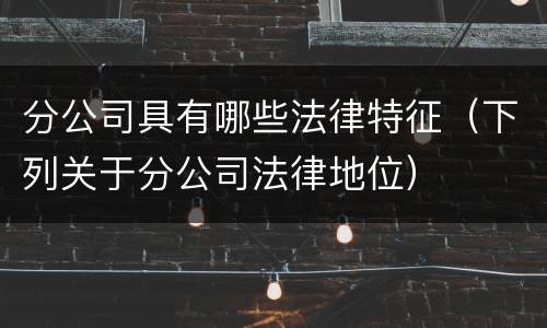 分公司具有哪些法律特征（下列关于分公司法律地位）