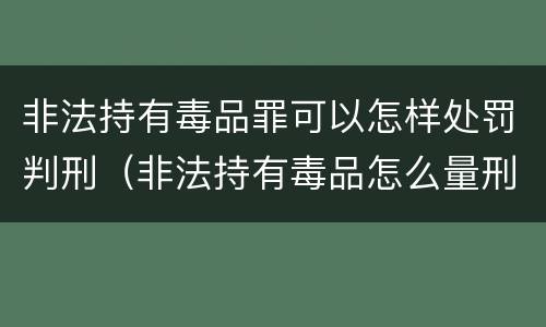 非法持有毒品罪可以怎样处罚判刑（非法持有毒品怎么量刑）