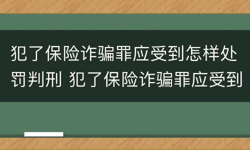 犯了保险诈骗罪应受到怎样处罚判刑 犯了保险诈骗罪应受到怎样处罚判刑多久