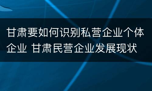 甘肃要如何识别私营企业个体企业 甘肃民营企业发展现状