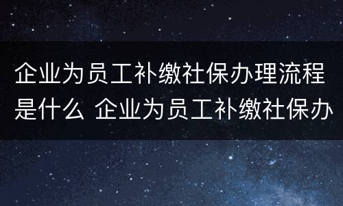 企业为员工补缴社保办理流程是什么 企业为员工补缴社保办理流程是什么意思