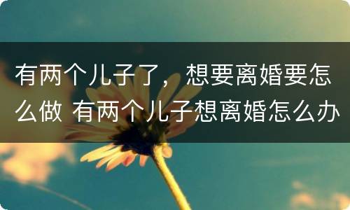 有两个儿子了，想要离婚要怎么做 有两个儿子想离婚怎么办