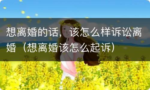 想离婚的话，该怎么样诉讼离婚（想离婚该怎么起诉）