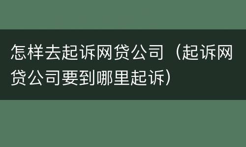 怎样去起诉网贷公司（起诉网贷公司要到哪里起诉）