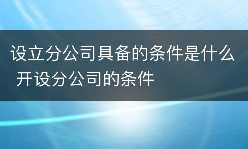 设立分公司具备的条件是什么 开设分公司的条件