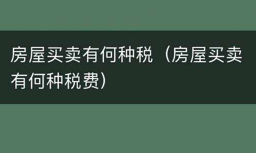 房屋买卖有何种税（房屋买卖有何种税费）