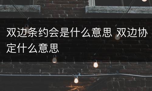 双边条约会是什么意思 双边协定什么意思