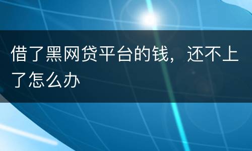 借了黑网贷平台的钱，还不上了怎么办