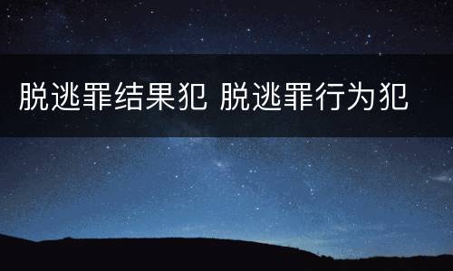 脱逃罪结果犯 脱逃罪行为犯
