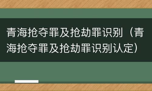 青海抢夺罪及抢劫罪识别（青海抢夺罪及抢劫罪识别认定）