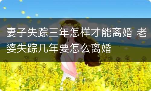 妻子失踪三年怎样才能离婚 老婆失踪几年要怎么离婚