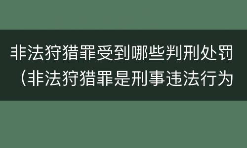 非法狩猎罪受到哪些判刑处罚（非法狩猎罪是刑事违法行为吗）