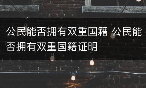 公民能否拥有双重国籍 公民能否拥有双重国籍证明