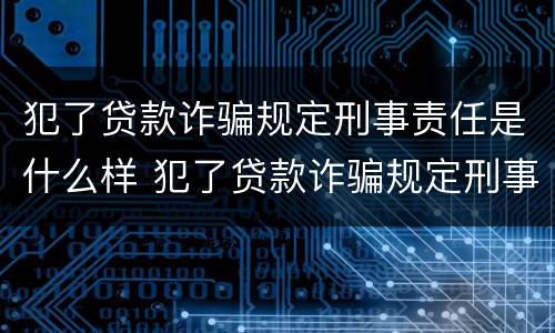 犯了贷款诈骗规定刑事责任是什么样 犯了贷款诈骗规定刑事责任是什么样子的
