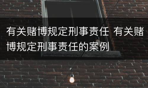 有关赌博规定刑事责任 有关赌博规定刑事责任的案例