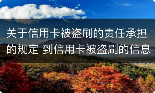 关于信用卡被盗刷的责任承担的规定 到信用卡被盗刷的信息,你应该怎么做?