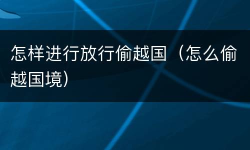 怎样进行放行偷越国（怎么偷越国境）