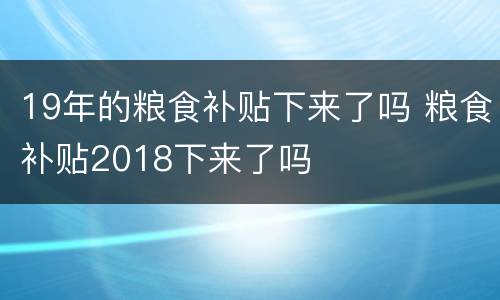 19年的粮食补贴下来了吗 粮食补贴2018下来了吗