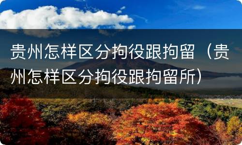 贵州怎样区分拘役跟拘留（贵州怎样区分拘役跟拘留所）