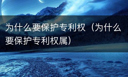 为什么要保护专利权（为什么要保护专利权属）