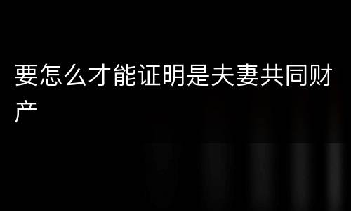 要怎么才能证明是夫妻共同财产
