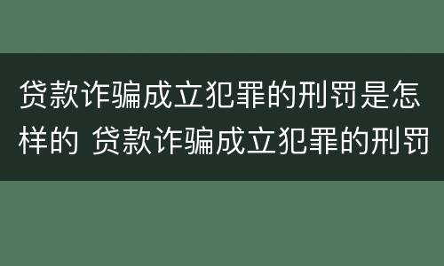 贷款诈骗成立犯罪的刑罚是怎样的 贷款诈骗成立犯罪的刑罚是怎样的呢