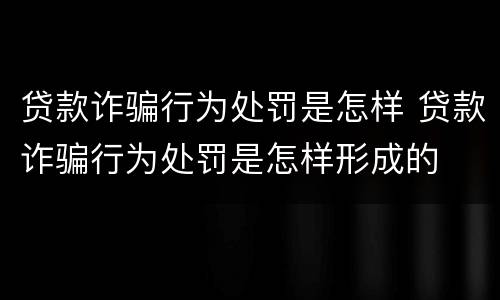 贷款诈骗行为处罚是怎样 贷款诈骗行为处罚是怎样形成的