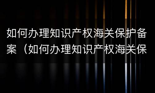 如何办理知识产权海关保护备案（如何办理知识产权海关保护备案登记）