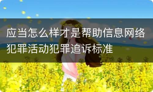 应当怎么样才是帮助信息网络犯罪活动犯罪追诉标准