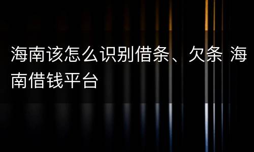 海南该怎么识别借条、欠条 海南借钱平台