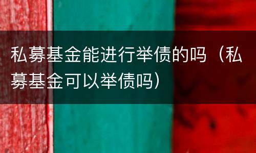 私募基金能进行举债的吗（私募基金可以举债吗）