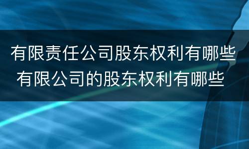 有限责任公司股东权利有哪些 有限公司的股东权利有哪些