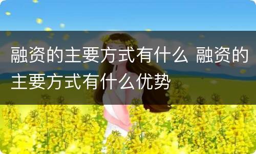 融资的主要方式有什么 融资的主要方式有什么优势