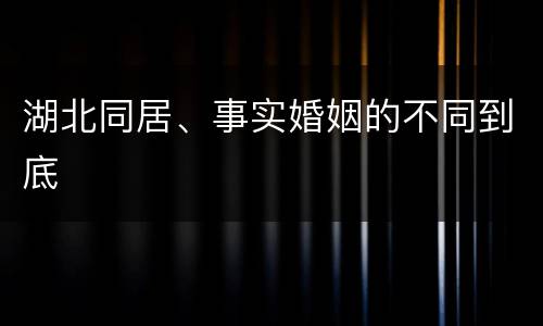 湖北同居、事实婚姻的不同到底