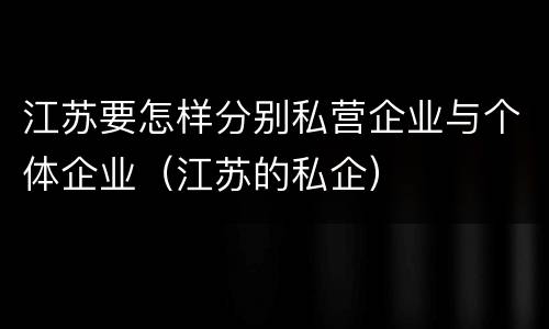 江苏要怎样分别私营企业与个体企业（江苏的私企）