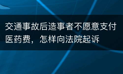 交通事故后造事者不愿意支付医药费，怎样向法院起诉