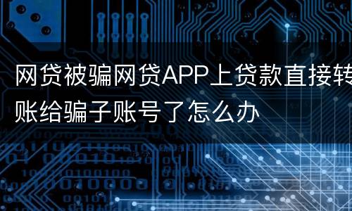 网贷被骗网贷APP上贷款直接转账给骗子账号了怎么办