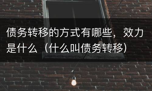 债务转移的方式有哪些，效力是什么（什么叫债务转移）