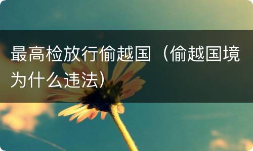 最高检放行偷越国（偷越国境为什么违法）
