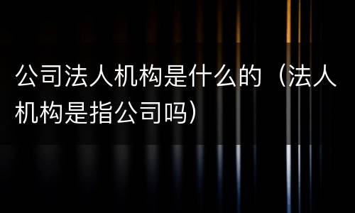 公司法人机构是什么的（法人机构是指公司吗）