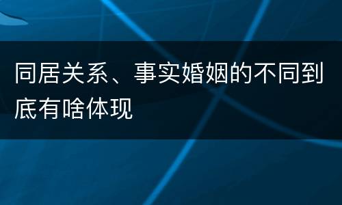 同居关系、事实婚姻的不同到底有啥体现