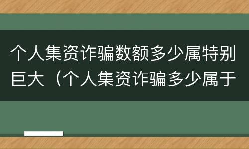 个人集资诈骗数额多少属特别巨大（个人集资诈骗多少属于特别巨大）