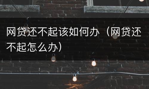 网贷还不起该如何办（网贷还不起怎么办）