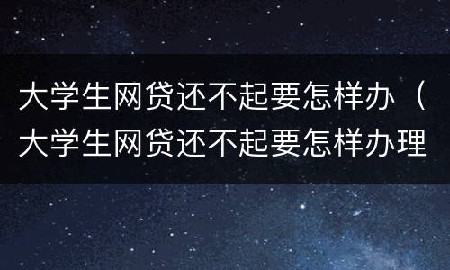 大学生网贷还不起要怎样办（大学生网贷还不起要怎样办理）