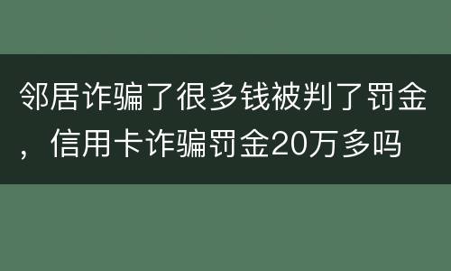 邻居诈骗了很多钱被判了罚金，信用卡诈骗罚金20万多吗