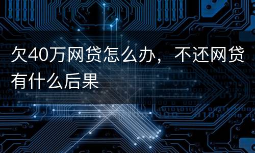 欠40万网贷怎么办，不还网贷有什么后果