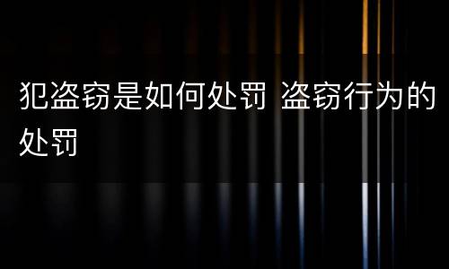 犯盗窃是如何处罚 盗窃行为的处罚