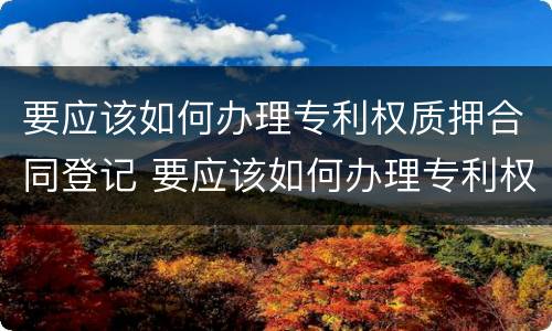 要应该如何办理专利权质押合同登记 要应该如何办理专利权质押合同登记呢
