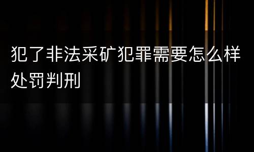 犯了非法采矿犯罪需要怎么样处罚判刑